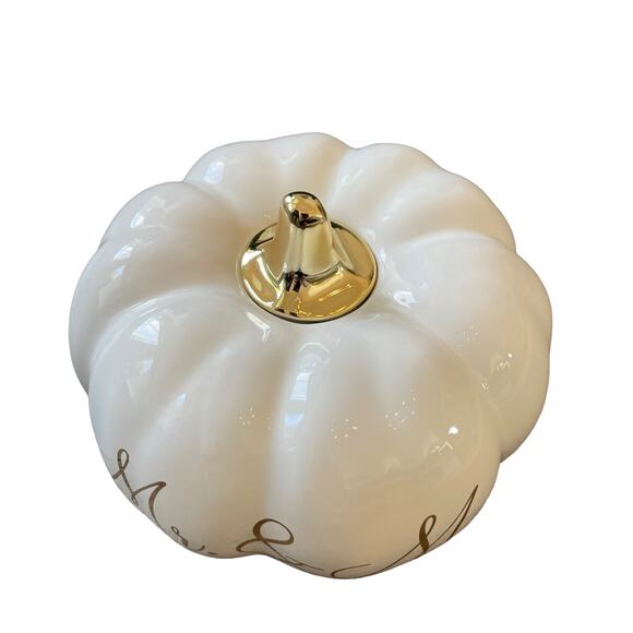 Martha Stewart MR. & MRS. Ceramic Pumpkin White Gold Stem Small Fall Decor NEW - Picture 3 of 10